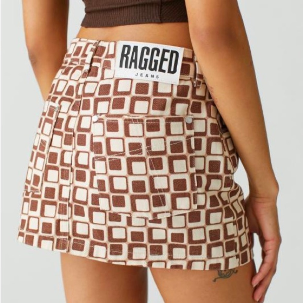 ragged priest groovy mini skirt 70s urban outfitters brown biege neutral earth